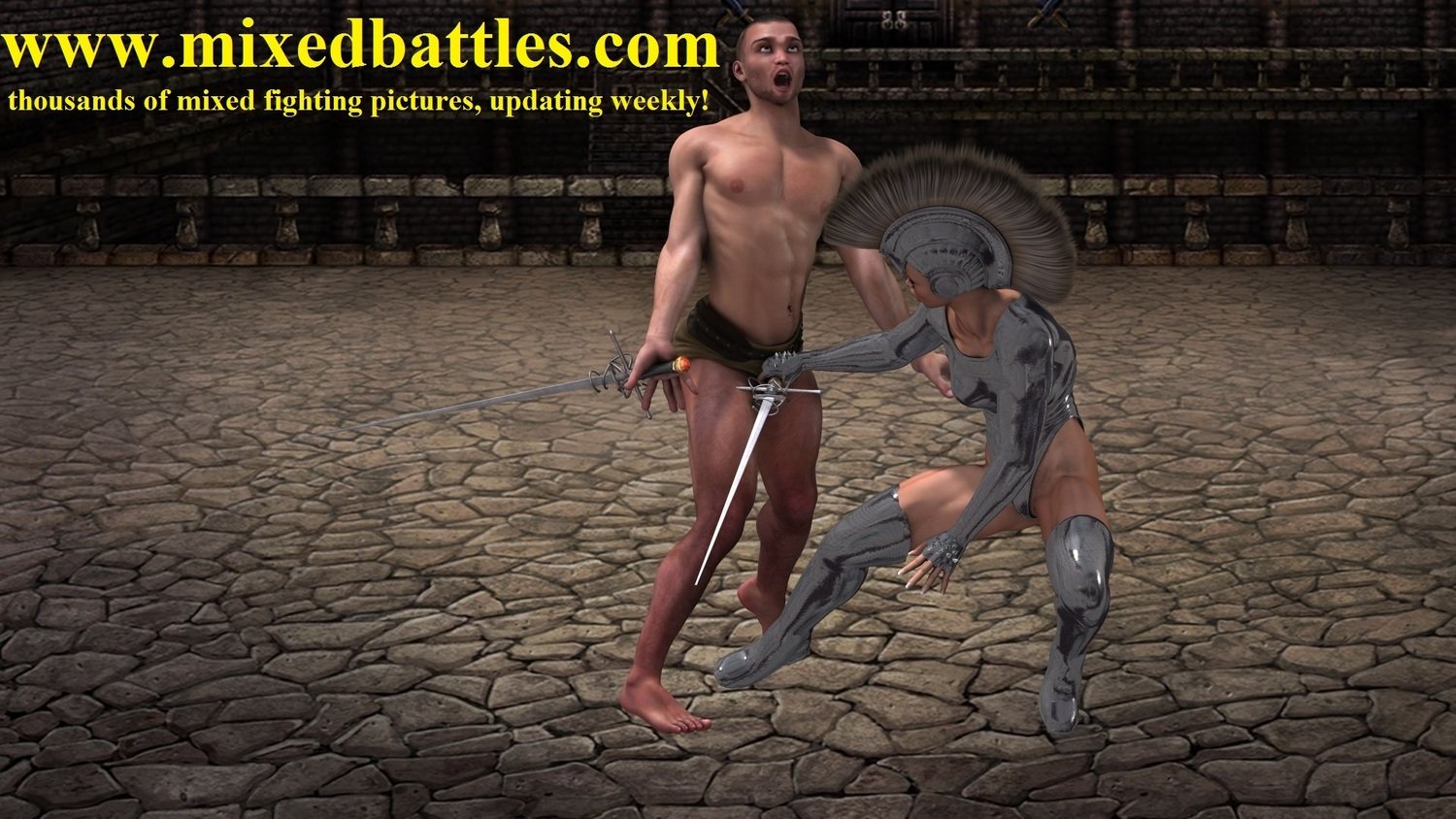 woman vs man sword play duel