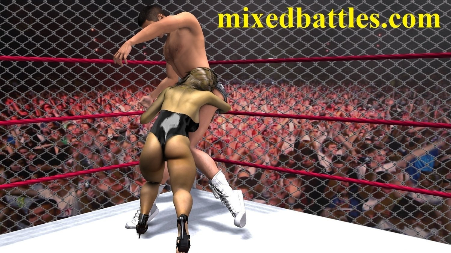 mixed wrestling leotard femdom fighting