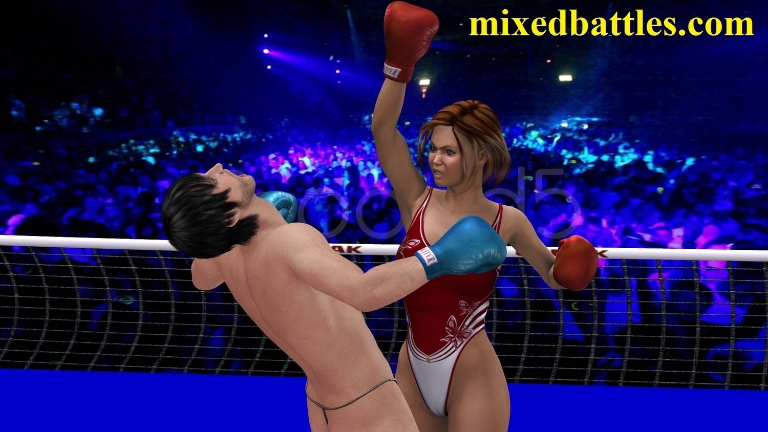 mixed boxing leotard girl kicks him