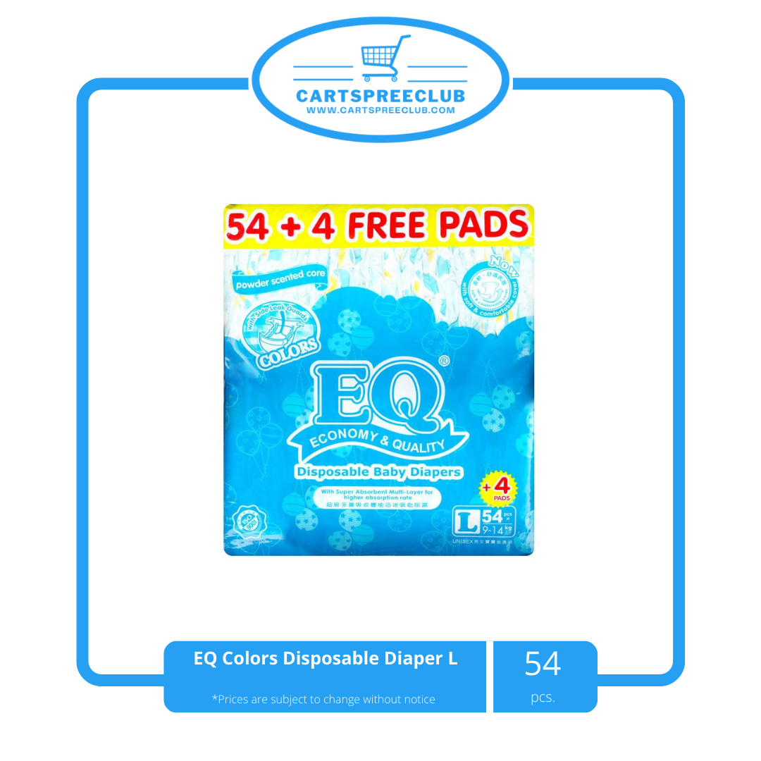 EQ Colors Disposable Diaper L 54+4 free
