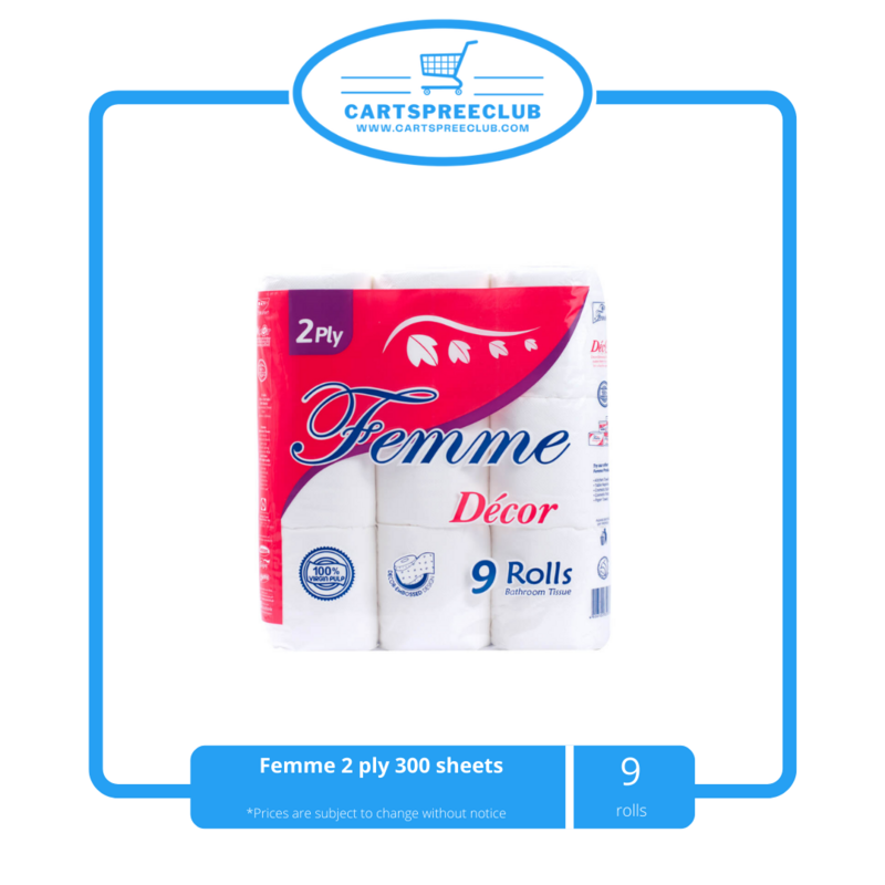 Femme Bathroom Tissue 300 Sheets 2ply 9&#39;s