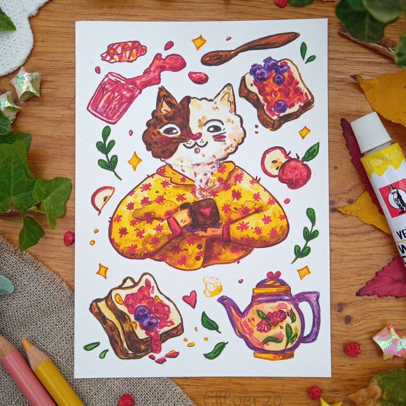 💜Le petit déjeuner du chat : tartines, confiture et bonheur🍞