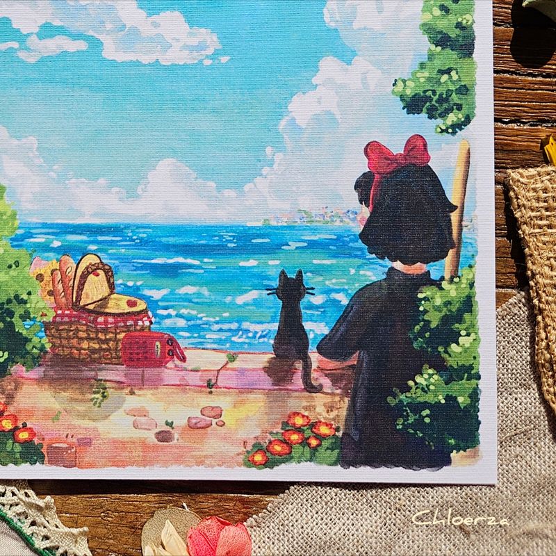 🌊 La petite sorcière et son chat devant la mer 🌅