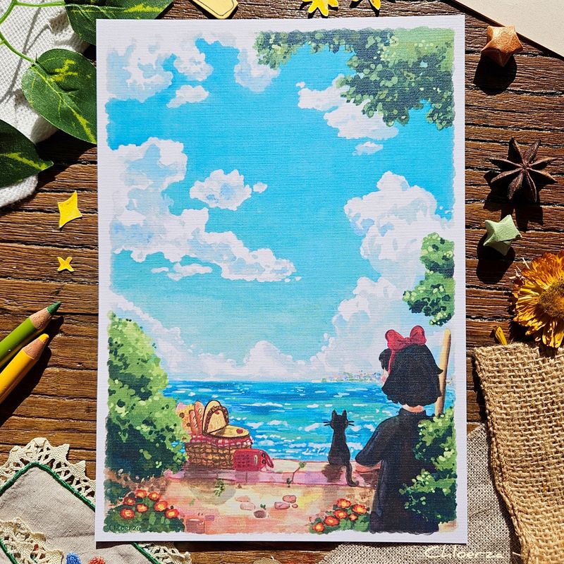 🌊 La petite sorcière et son chat devant la mer 🌅