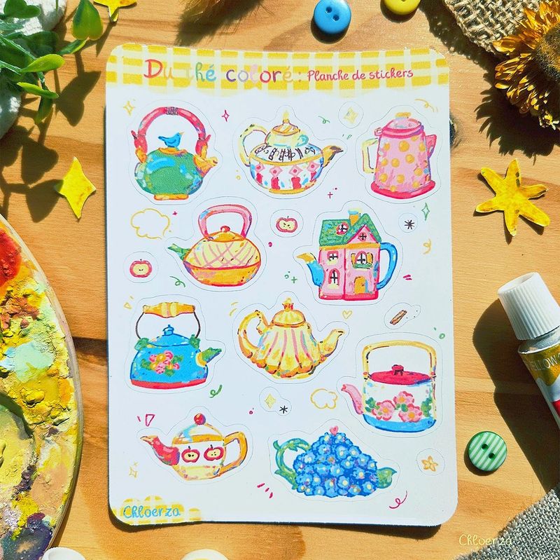 ☕ Planche de stickers théières ✨️