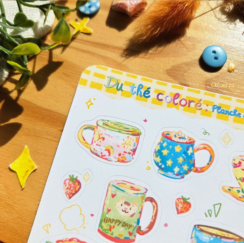 🍵 Planche de stickers tasses ✨️