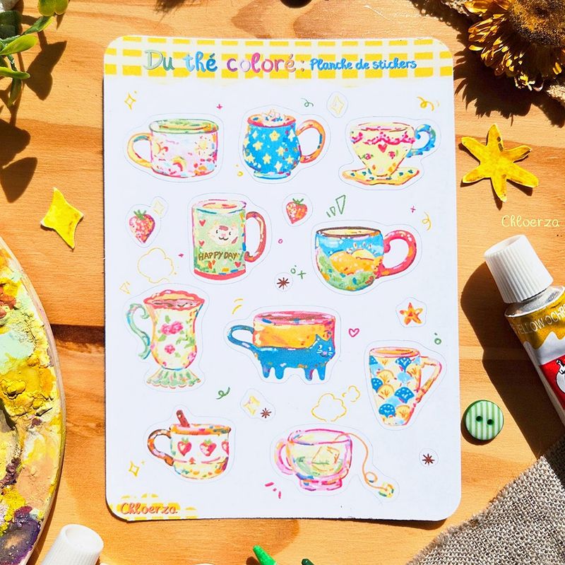 🍵 Planche de stickers tasses ✨️