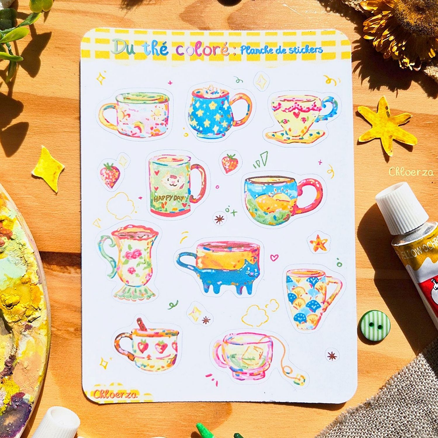 🍵 Planche de stickers tasses ✨️
