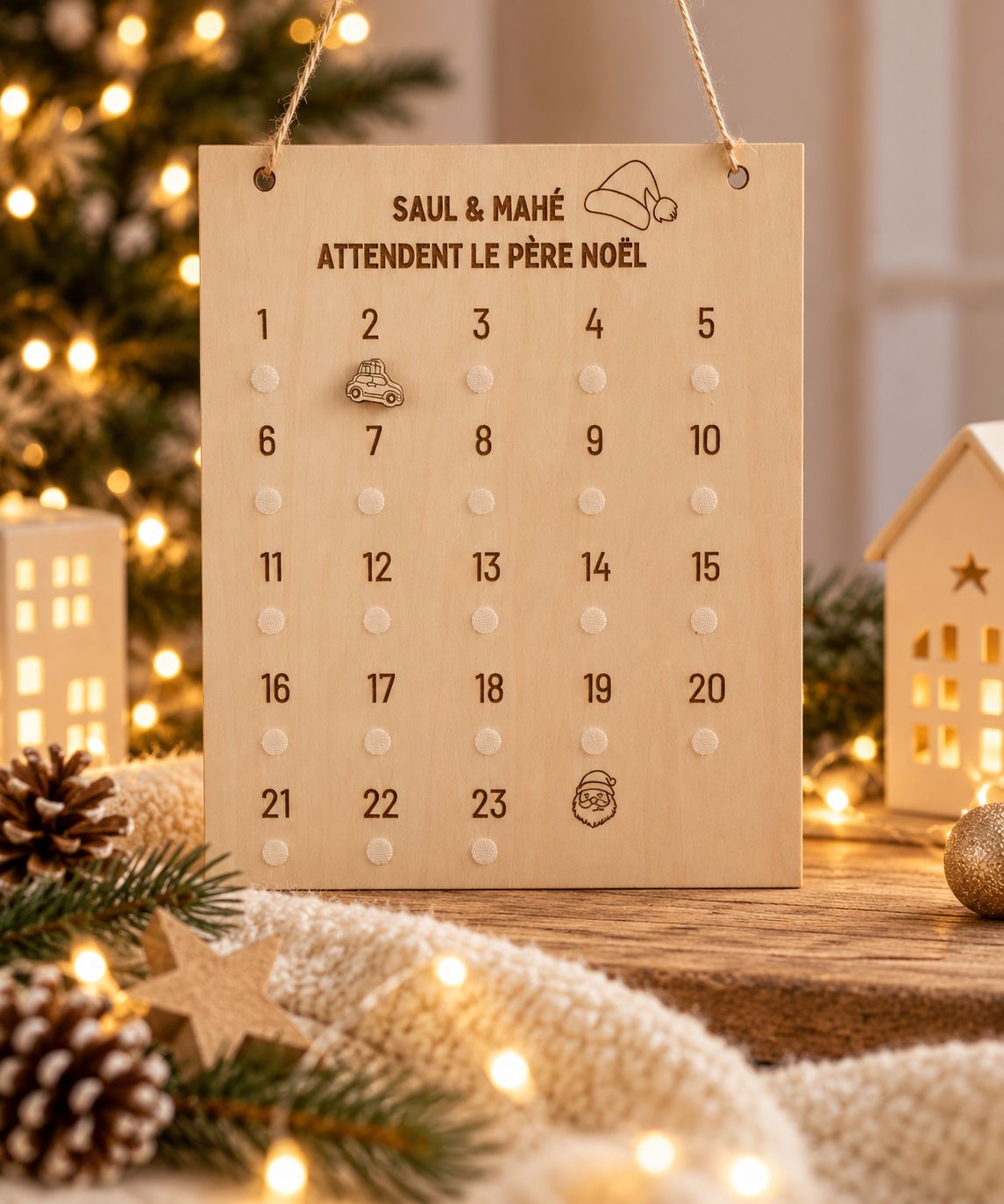 Pancarte en bois personnalisée - calendrier de l'avent- Attendre Noël avec magie -