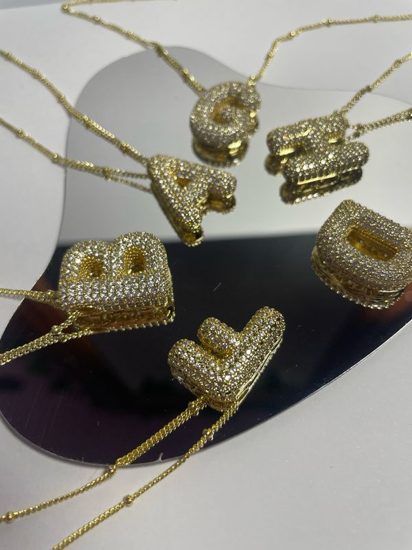 Iced Out Bubble Initial Necklace