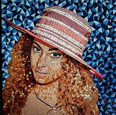 Mosaic girl in a hat portrait