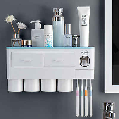 Hanging Magnetic Toothbrush Holder Single Drawer Storage Rack With Toothpaste Squeezer
