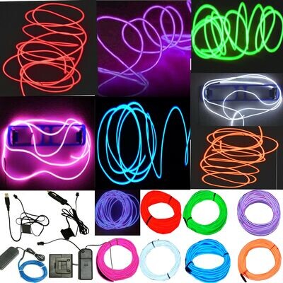 Neon LED Light Glow EL Wire String Strip Rope Tube Decor Car Party + Controller