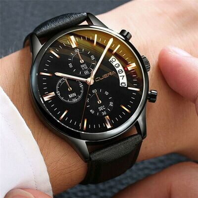 😎Fashion Sport Men&#39;s Stainless Steel Case Leather Band Quartz Analog Wrist Watch😎
