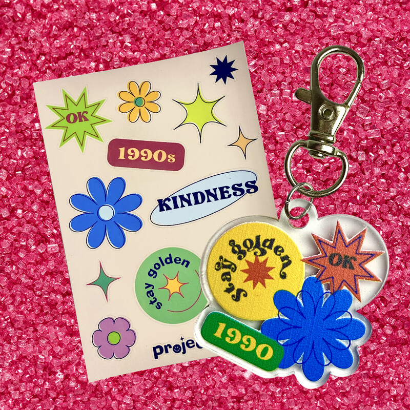 Self-Love Keychain &amp; Sticker Set D (Stay Golden)