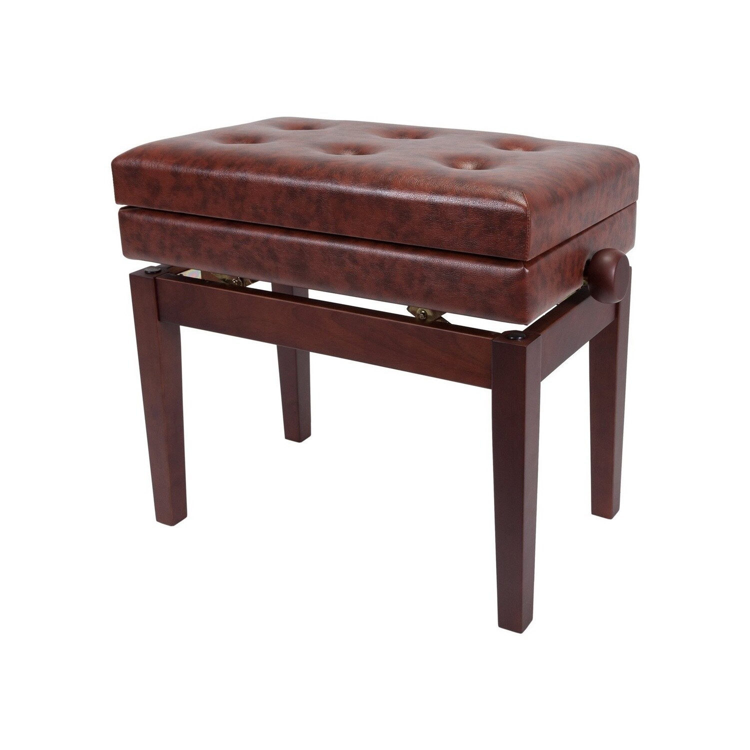 Crown Deluxe Tufted Adjustable Piano Stool With Lift Up Lid, Color: Walnut