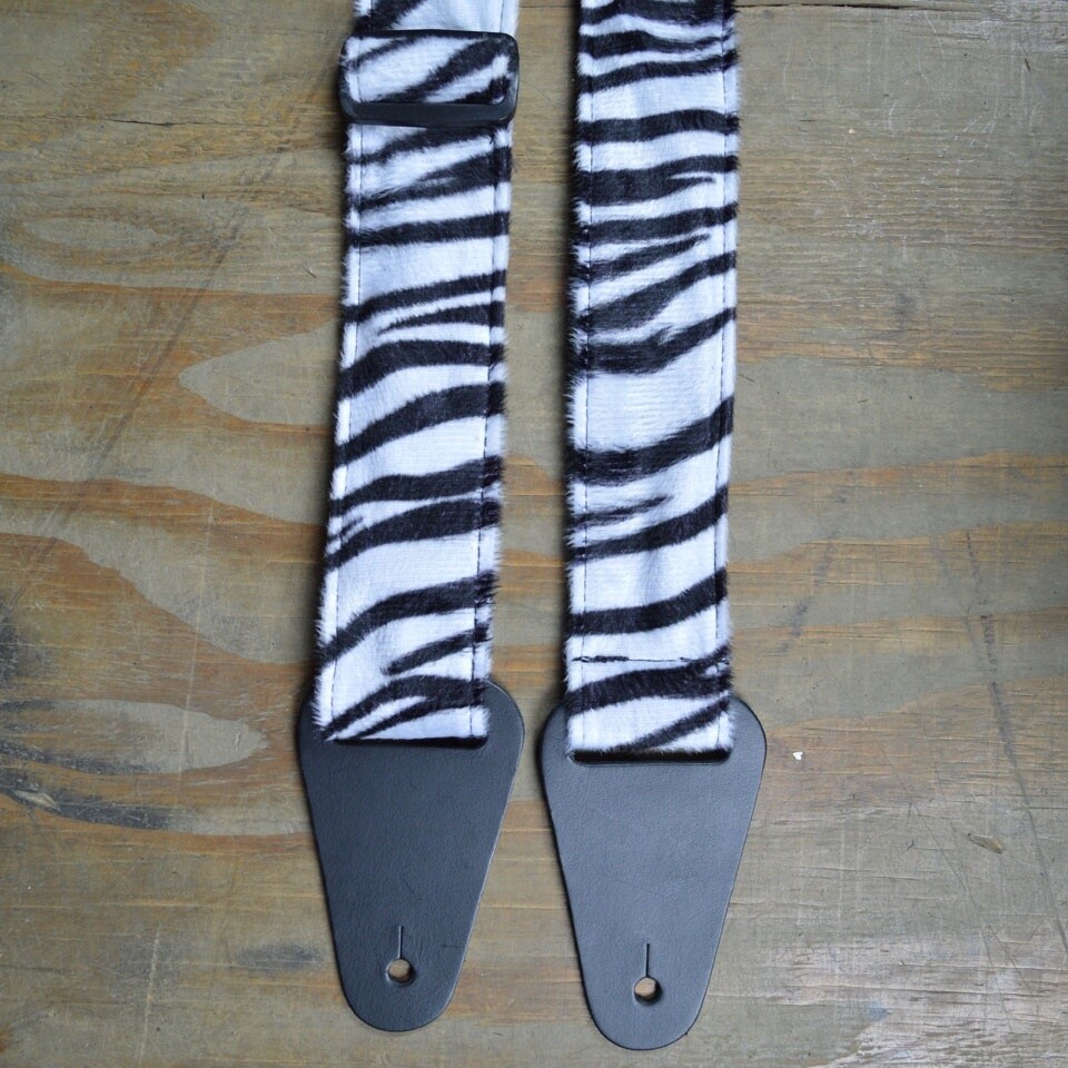 Black &amp; White Zebra Faux Fur Guitar Strap