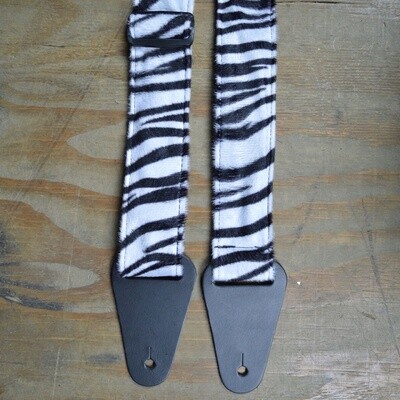Black &amp; White Zebra Faux Fur Guitar Strap
