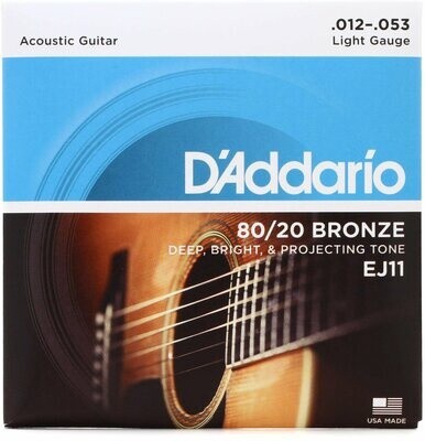 D&#39;Addario EJ11 80/20 Bronze Acoustic Guitar Strings Light 12-53