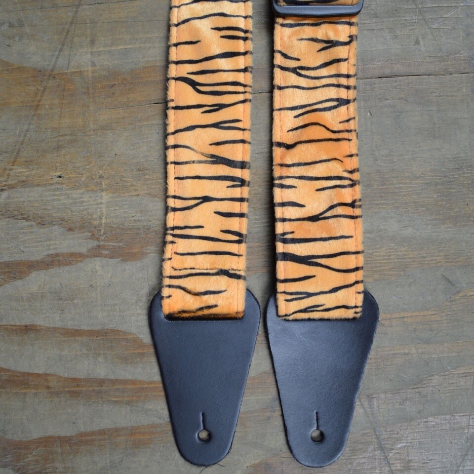 Black and Yellow Tiger Faux Fur Guitar Strap