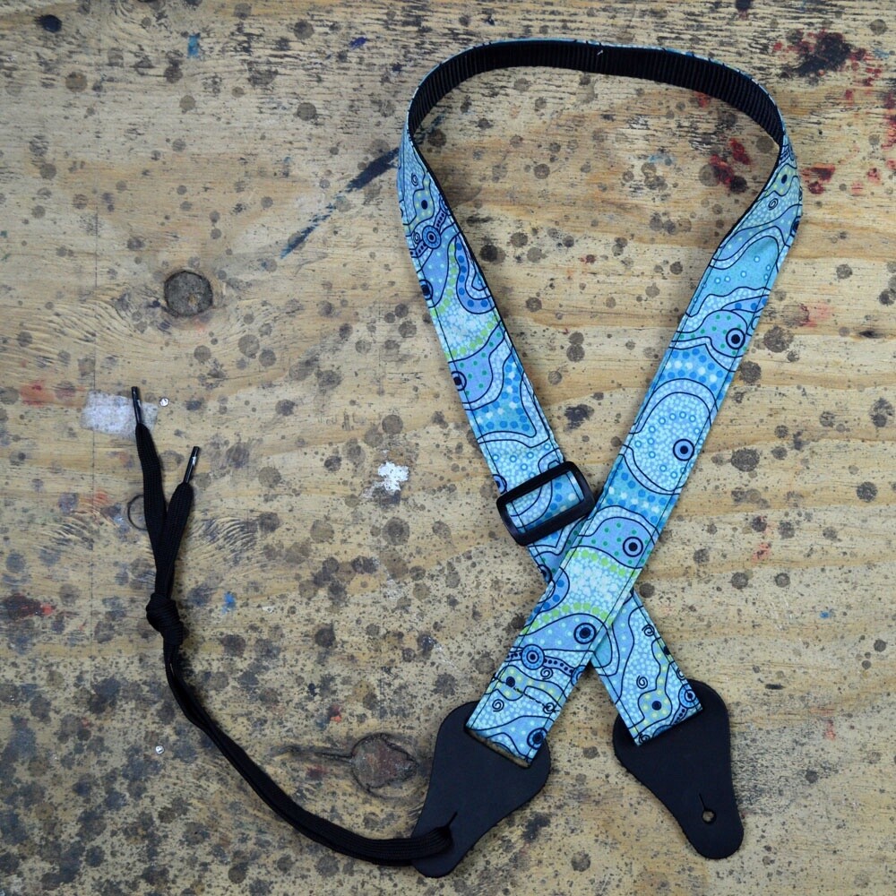 Aboriginal Art Ukulele Strap Yalke Wetlands Aqua