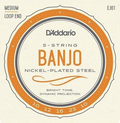 D&#39;Addario EJ61 Nickel Plated 5 String Banjo Strings Medium 10-23