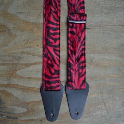 Red &amp; Black Zebra Faux Fur Guitar Strap