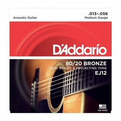 D&#39;Addario EJ12 80/20 Bronze Acoustic Guitar Strings Medium 13-56