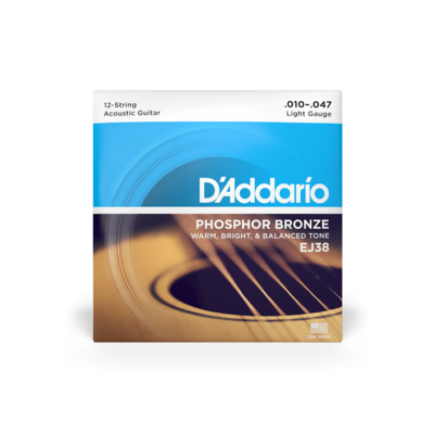 Daddario EJ38 Phosphor Bronze 12 String Acoustic Guitar Light 10-47