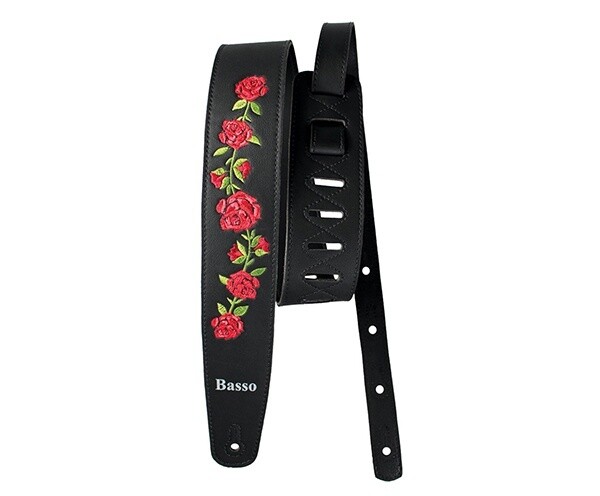Basso Guitar Strap Floral Embroidered, Style: Black