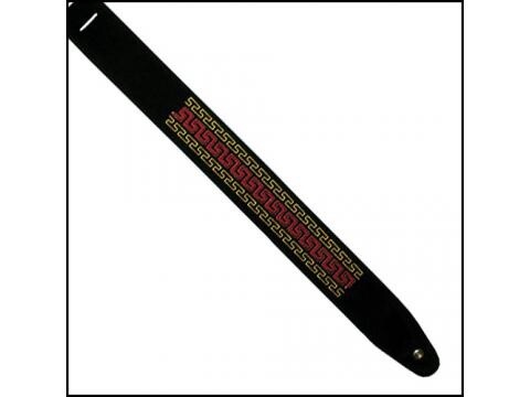 Colonial Leather Guitar Strap Embroidered Red &amp; Gold Pattern