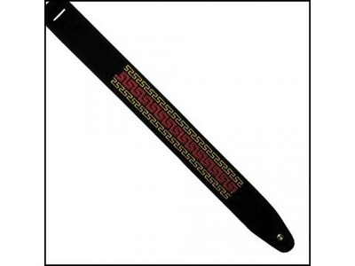Colonial Leather Guitar Strap Embroidered Red &amp; Gold Pattern