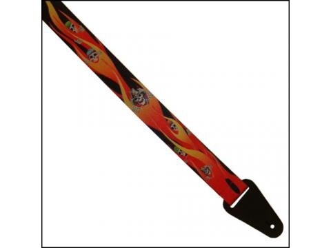 Colonial Leather Guitar Strap Printed Flames &amp; Skulls