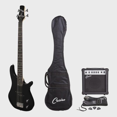 Casino &#39;24 Series&#39; Tune-Style Electric Bass Guitar and 15 Watt Amplifier Pack (Black)