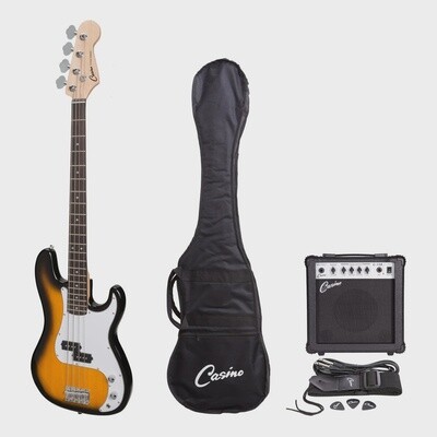 Casino P-Style Electric Bass Guitar and 15 Watt Amplifier Pack (Tobacco Burst)