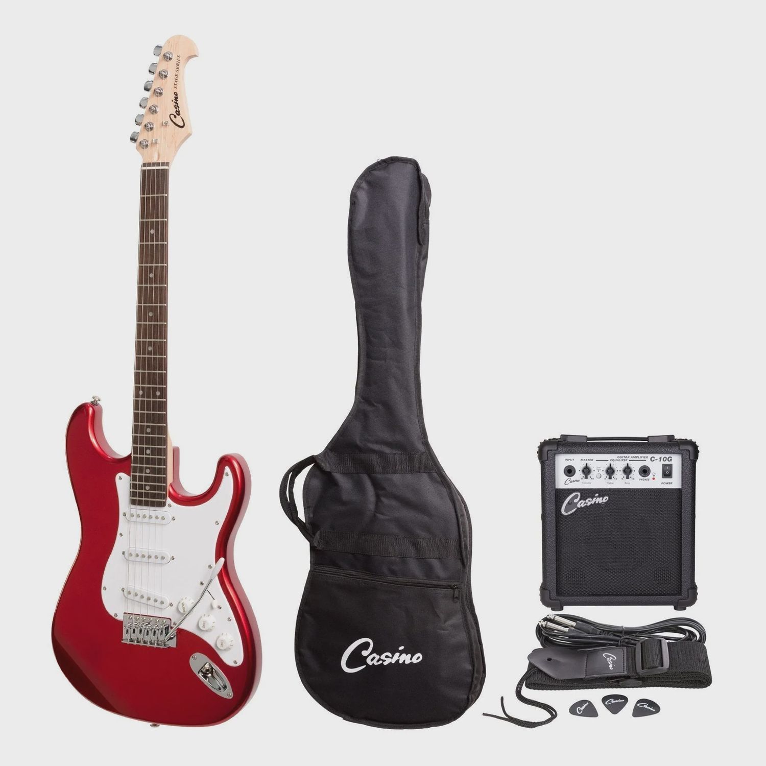 Casino ST Style Electric Guitar &amp; 10w Amp Pack / Candy Apple Red