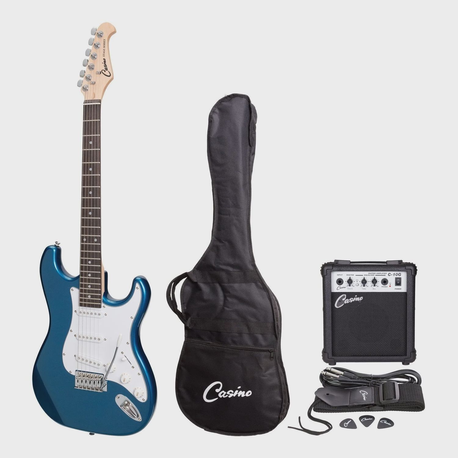 Casino ST-Style Electric Guitar and 10 Watt Amplifier Pack (Metallic Blue)