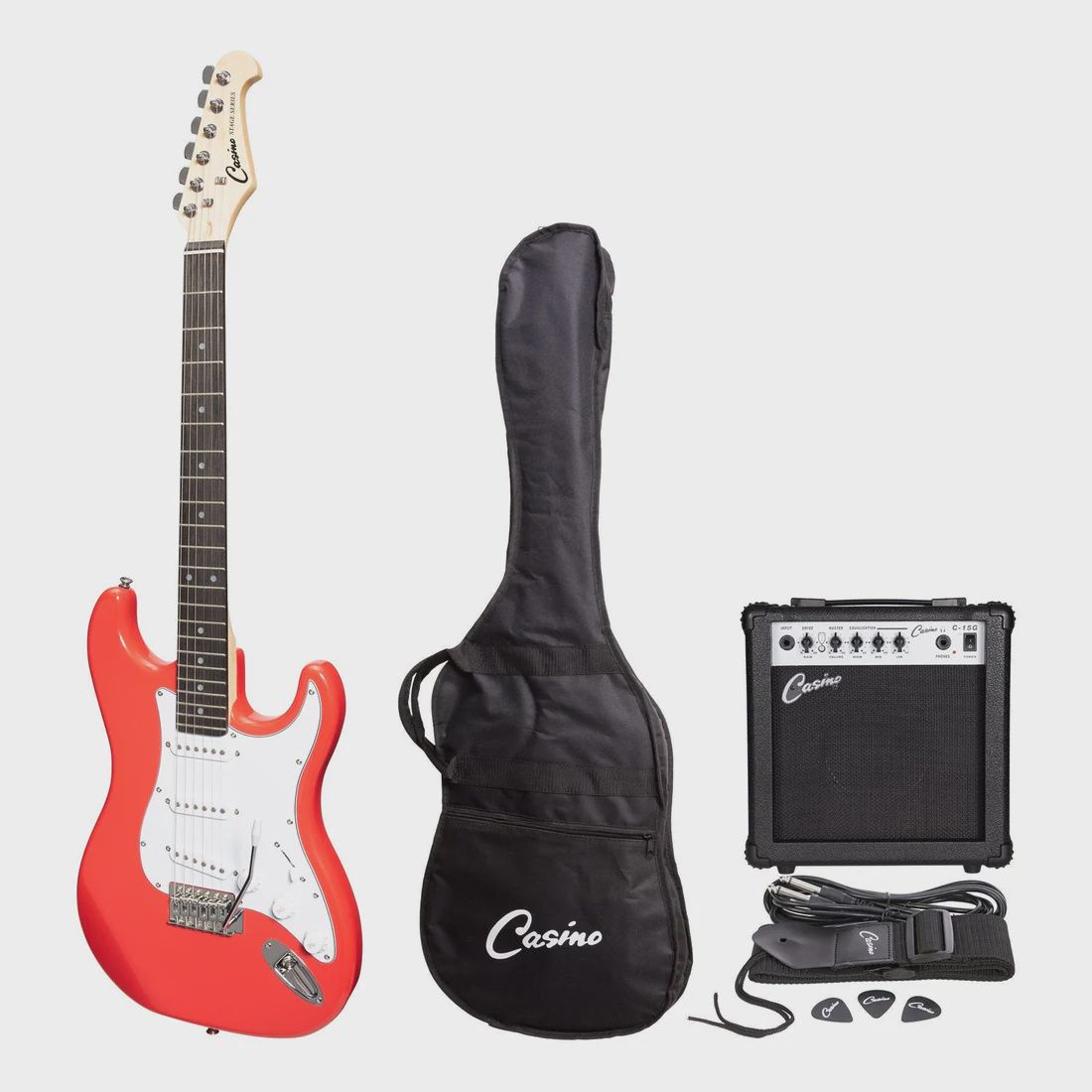 Casino ST-Style Electric Guitar and 10 Watt Amplifier Pack (Hot Lips Pink)
