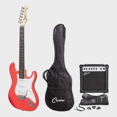 Casino ST-Style Electric Guitar and 10 Watt Amplifier Pack (Hot Lips Pink)