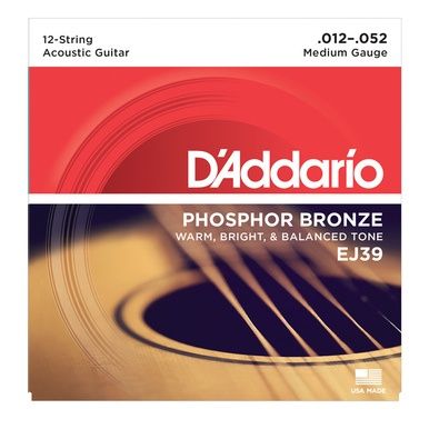 D&#39;Addario EJ39 Phosphor Bronze 12 String Guitar Strings Medium 12-52