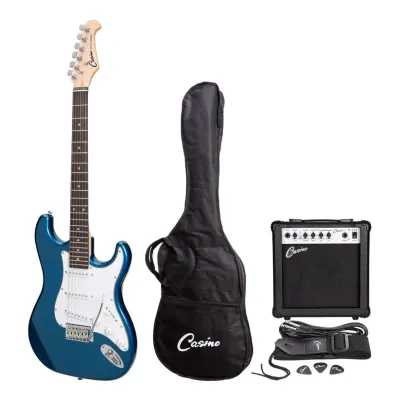 Casino ST Style Electric Guitar &amp; 10w Amp Pack Blue Metallic