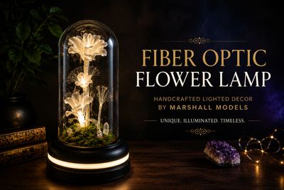 Fiber Optic Flower Display Under Glass Dome with LED Base