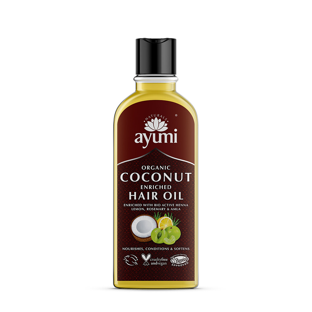AYUMI olje za lase kokosovo, obogateno z zelišči organsko/ 150 ml (Hranljivo in vlažilno; za vse vrste las)
