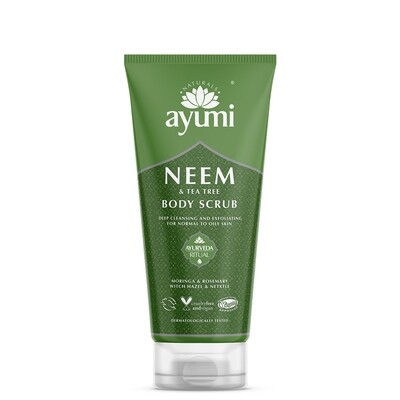 AYUMI piling za telo ČAJEVEC &amp; NIM &amp; PEŠKE OLIV &amp; LAVA 200 ml