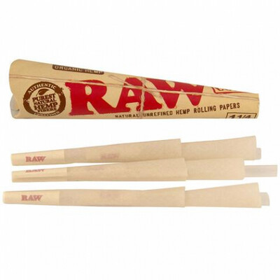 RAW - NATURAL UNREFINED ROLLING PAPER CONES 3 PACK (KINGSIZE)