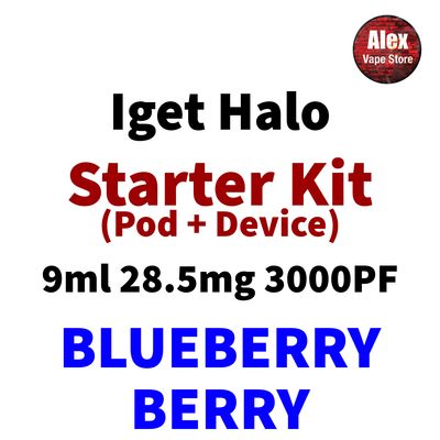 IGET HALO STARTER KIT 3000PF 28.5MG BLUEBERRY BERRY