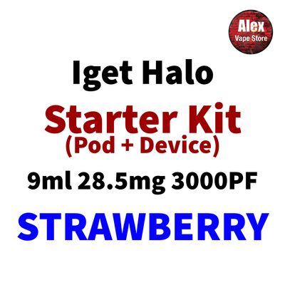 IGET HALO STARTER KIT 3000PF 28.5MG STRAWBERRY