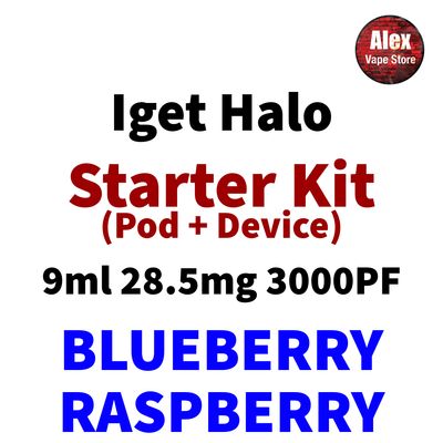 IGET HALO STARTER KIT 3000PF 28.5MG BLUEBERRY RASPBERRY