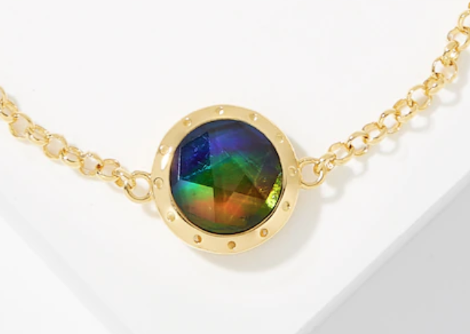 Gold Plated Silver 10mm Round Ammolite Bolo Chain Bracelet