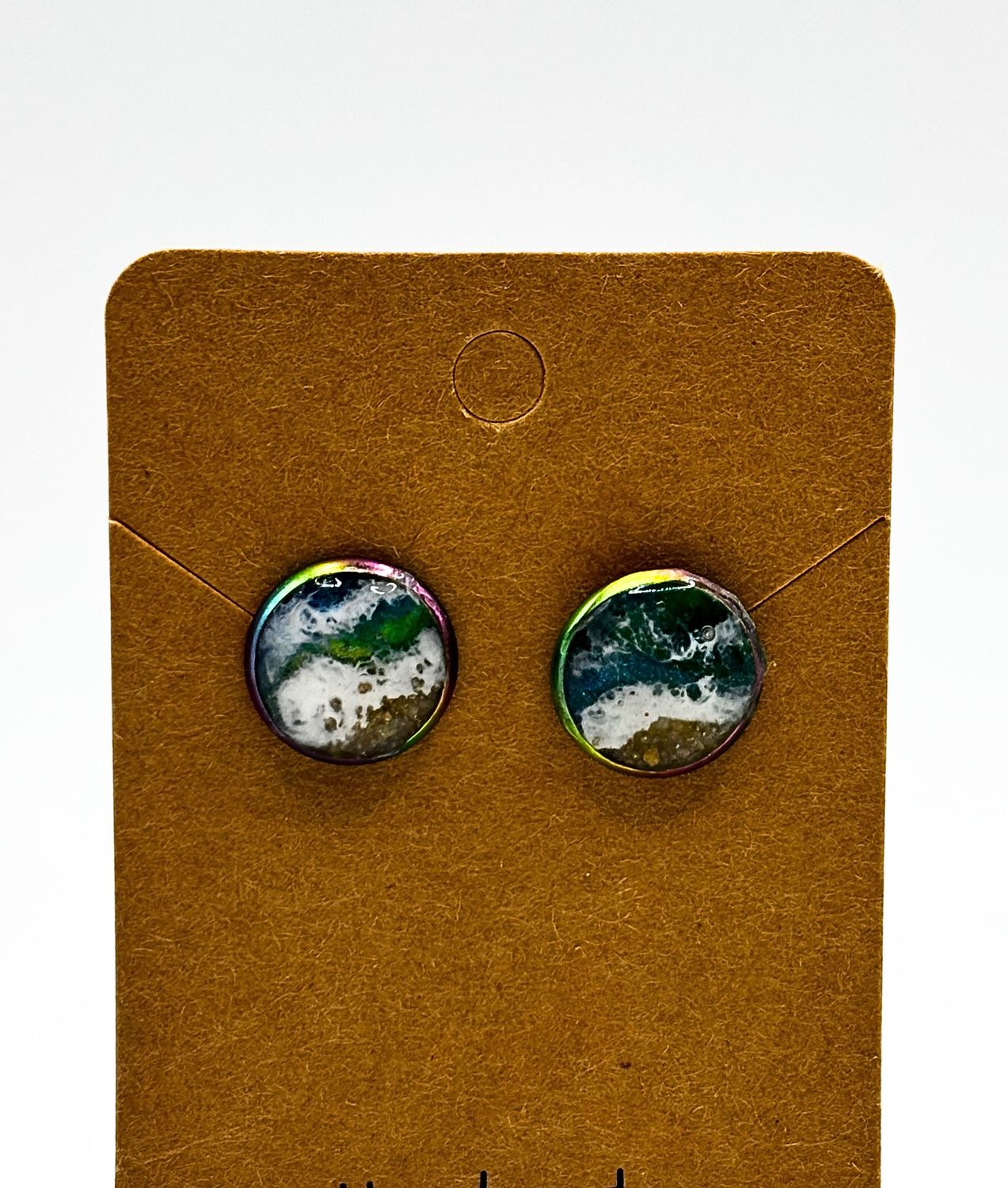 Ocean Resin Stud Earrings (Rainbow Metal)